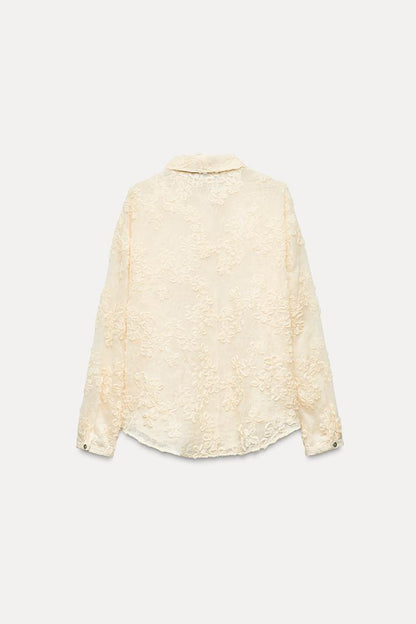 ZARA Semi Sheer Textured Shirt With Sequins