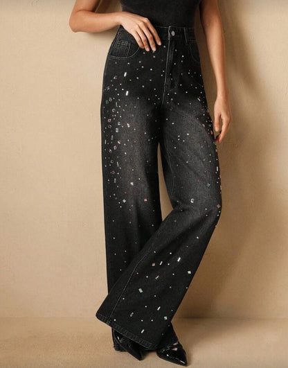 SHEIN Rhinestone Black Straight Leg Jeans