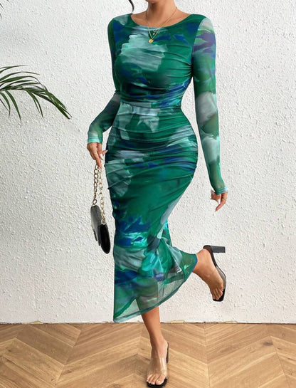 SHEIN Prive Ladies Tie Dye Pleated Dress