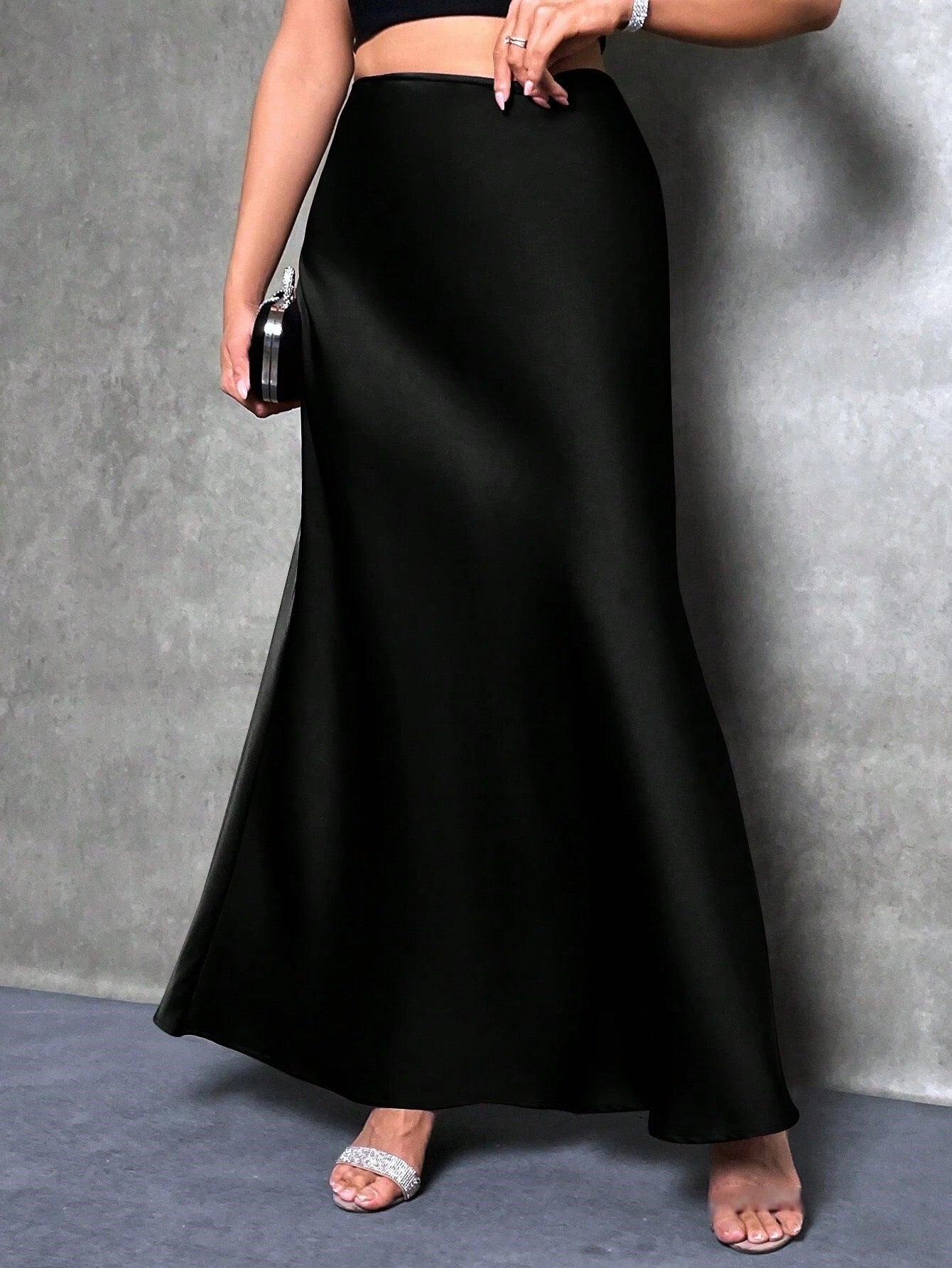 Shein Foreign Trade Mermrid Satin Skirt-Black