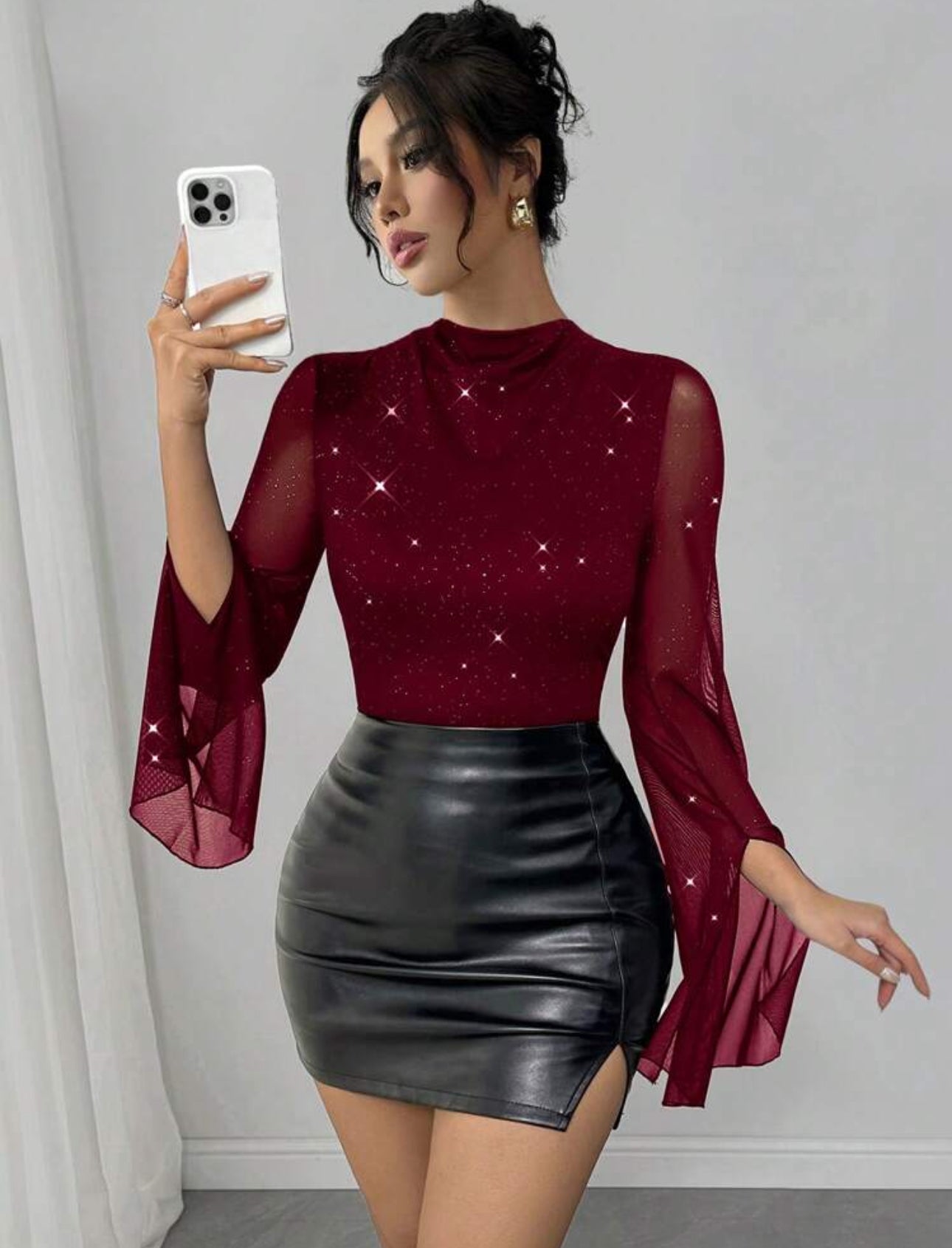 Shein Raffinea Women Elegent Holiday Party Slash Neck Bodycorn Burgundy