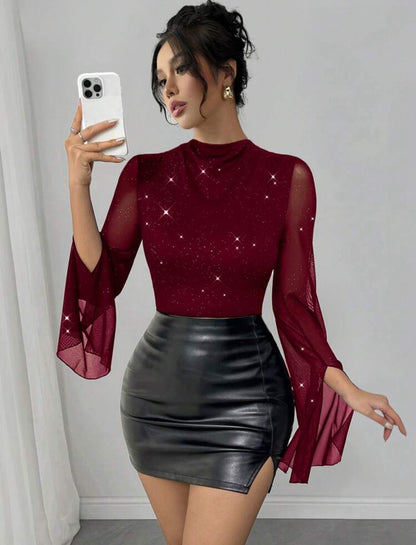 Shein Raffinea Women Elegent Holiday Party Slash Neck Bodycorn Burgundy