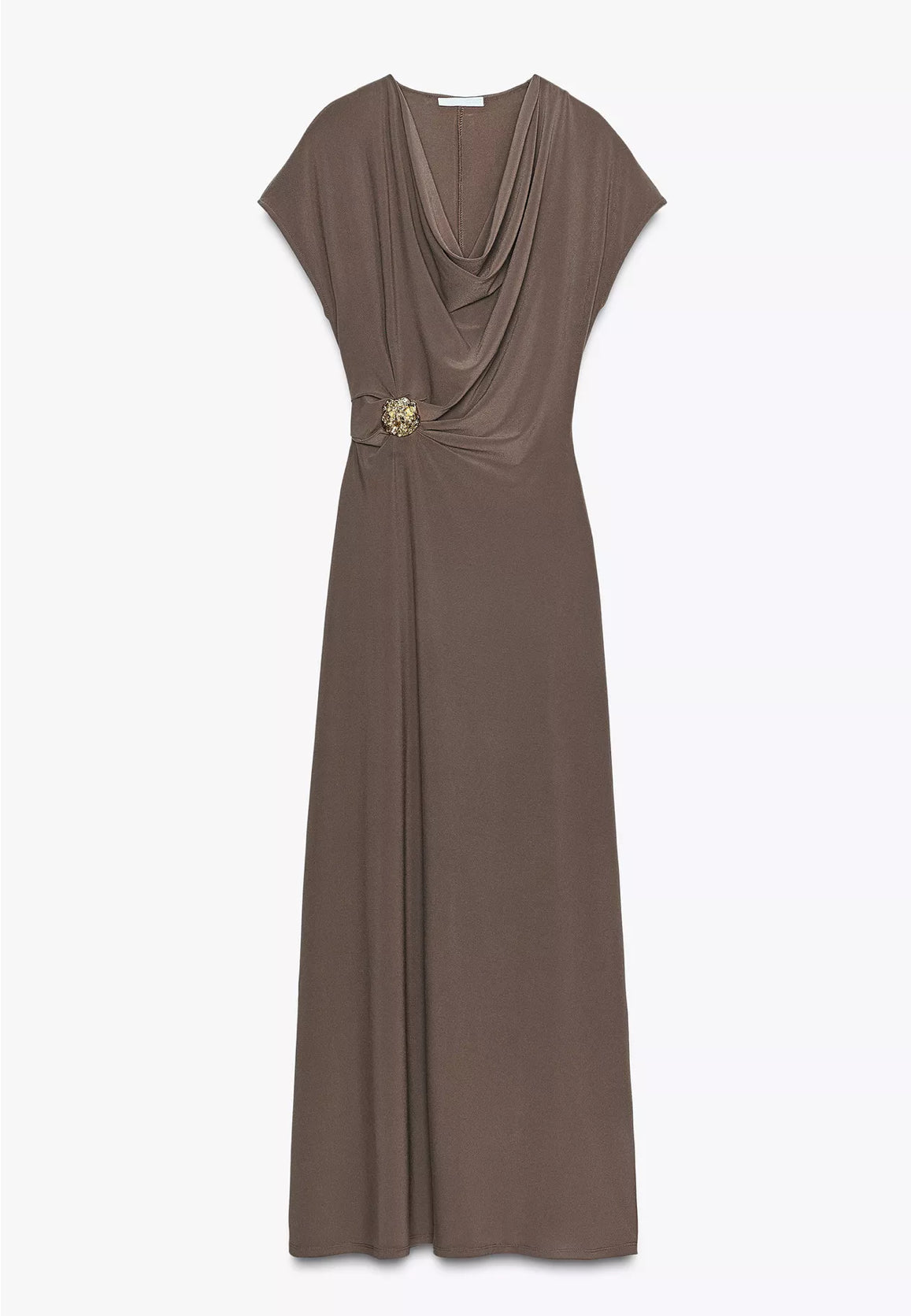 Zara Draped Dress With Hardware Brown