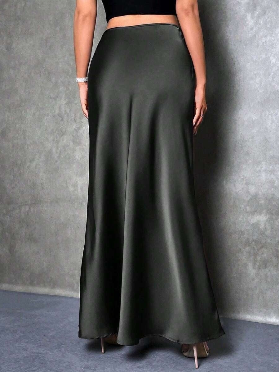 Shein Foreign Trade Mermrid Satin Skirt-Black