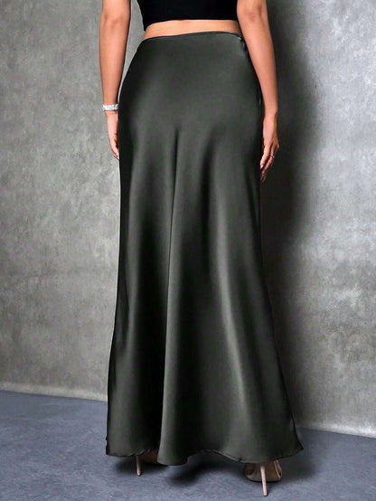 Shein Foreign Trade Mermrid Satin Skirt-Black