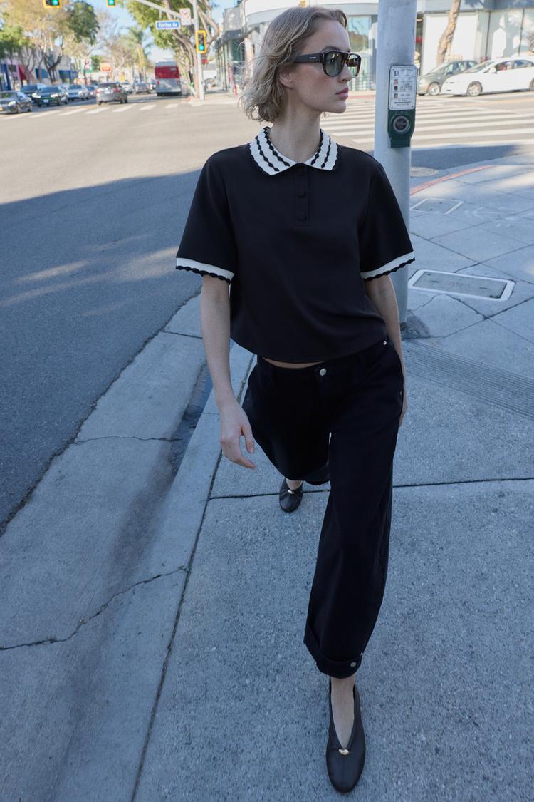 Zara Contrast Polo Top