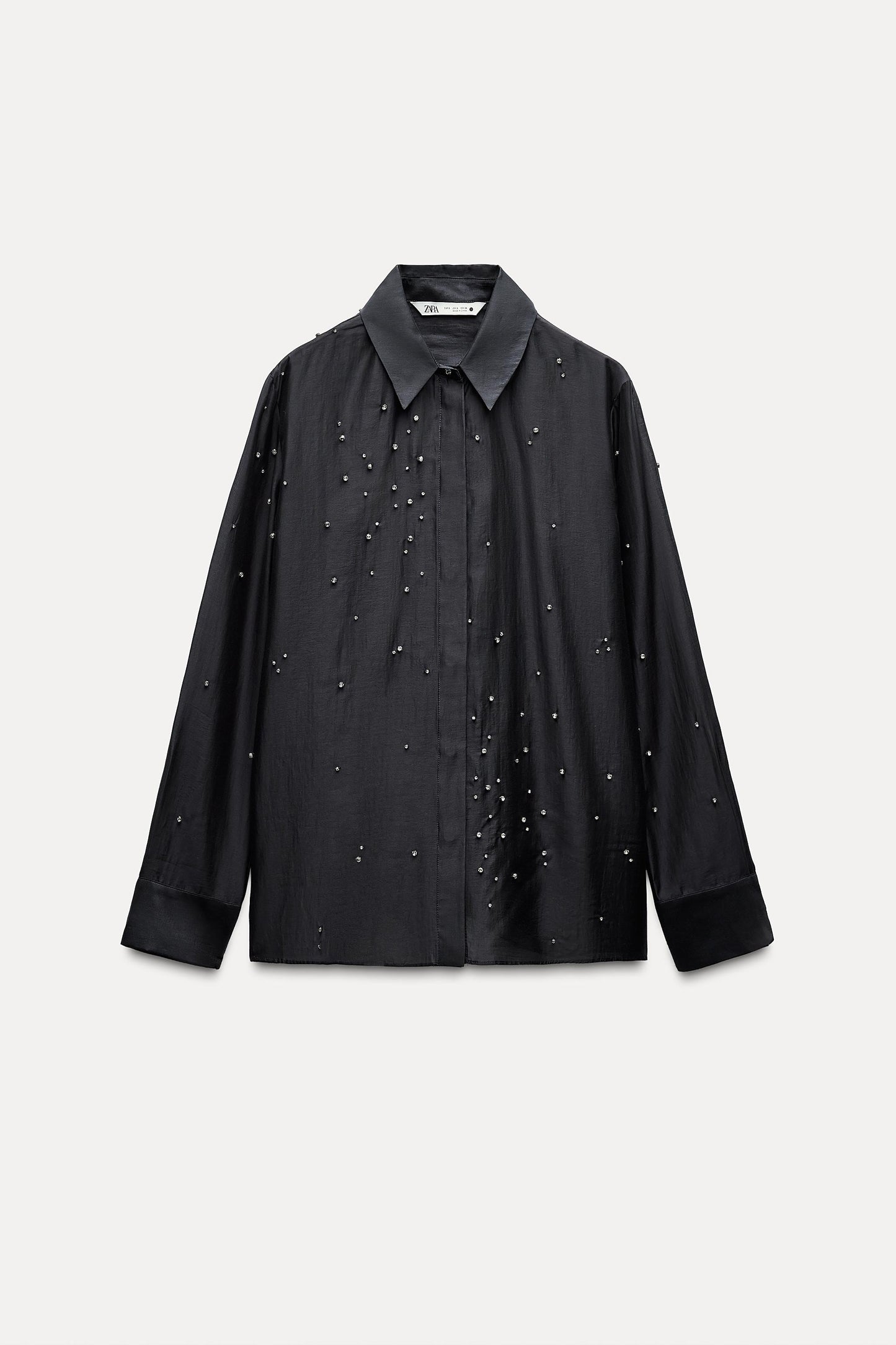 ZARA ZW Collection Embroided Shirt With Jewels-Dark Grey
