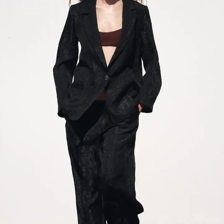 ZARA Wrinkled Organaze Blazer-Black