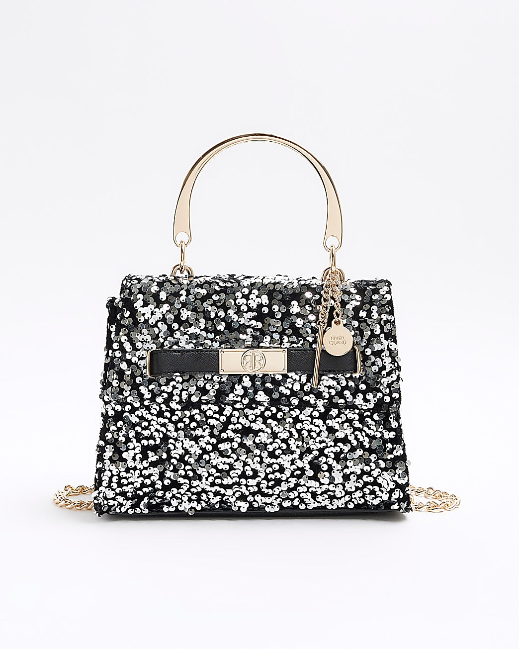 River Island Black sequin chain strap tote bag