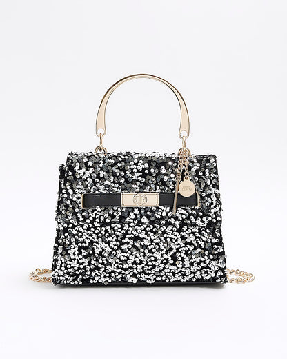 River Island Black sequin chain strap tote bag