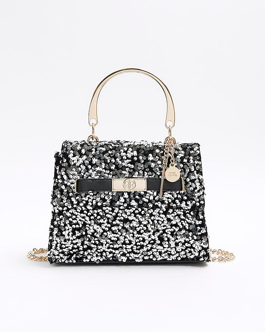 River Island Black sequin chain strap tote bag