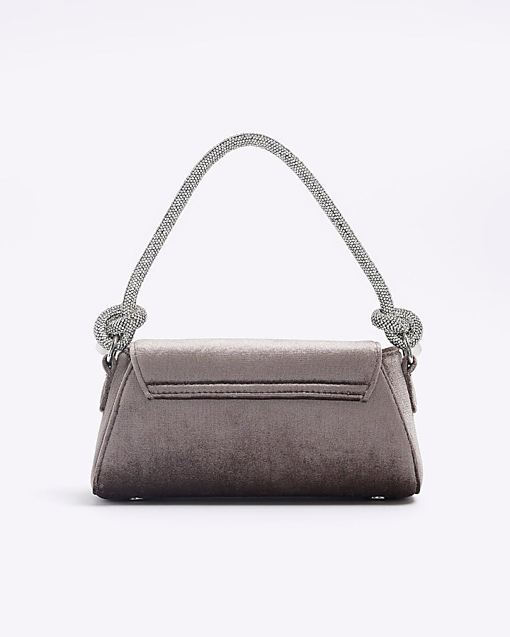 River Island Grey velvet embellished clutch River Island bag