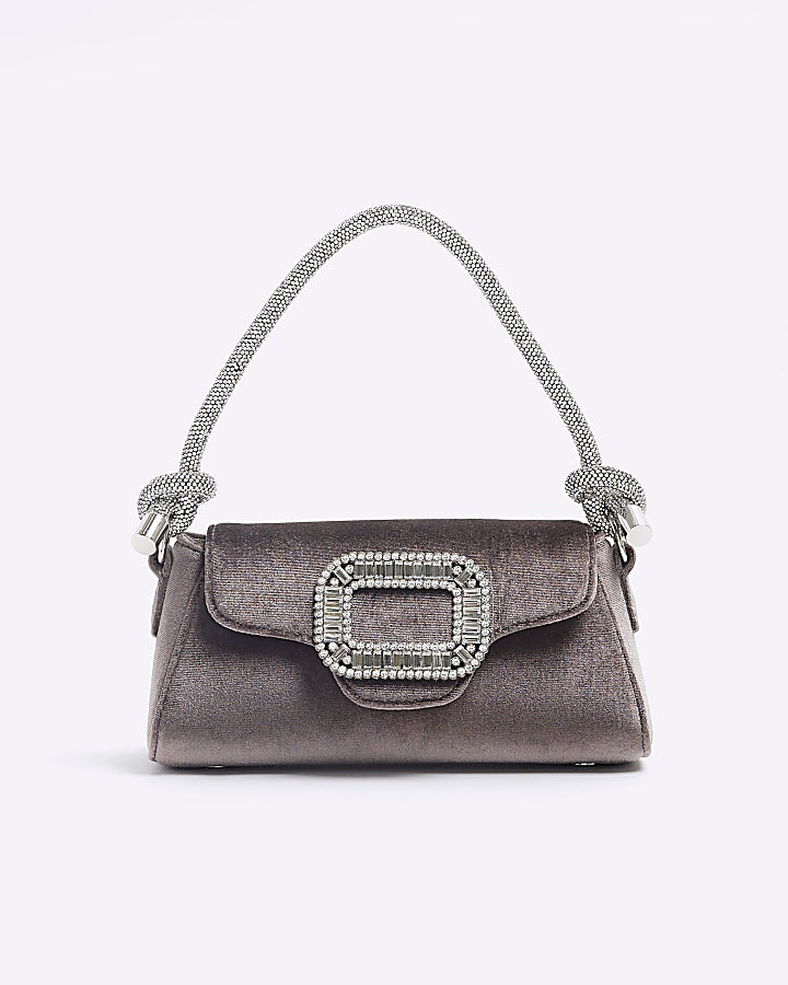 River Island Grey velvet embellished clutch River Island bag