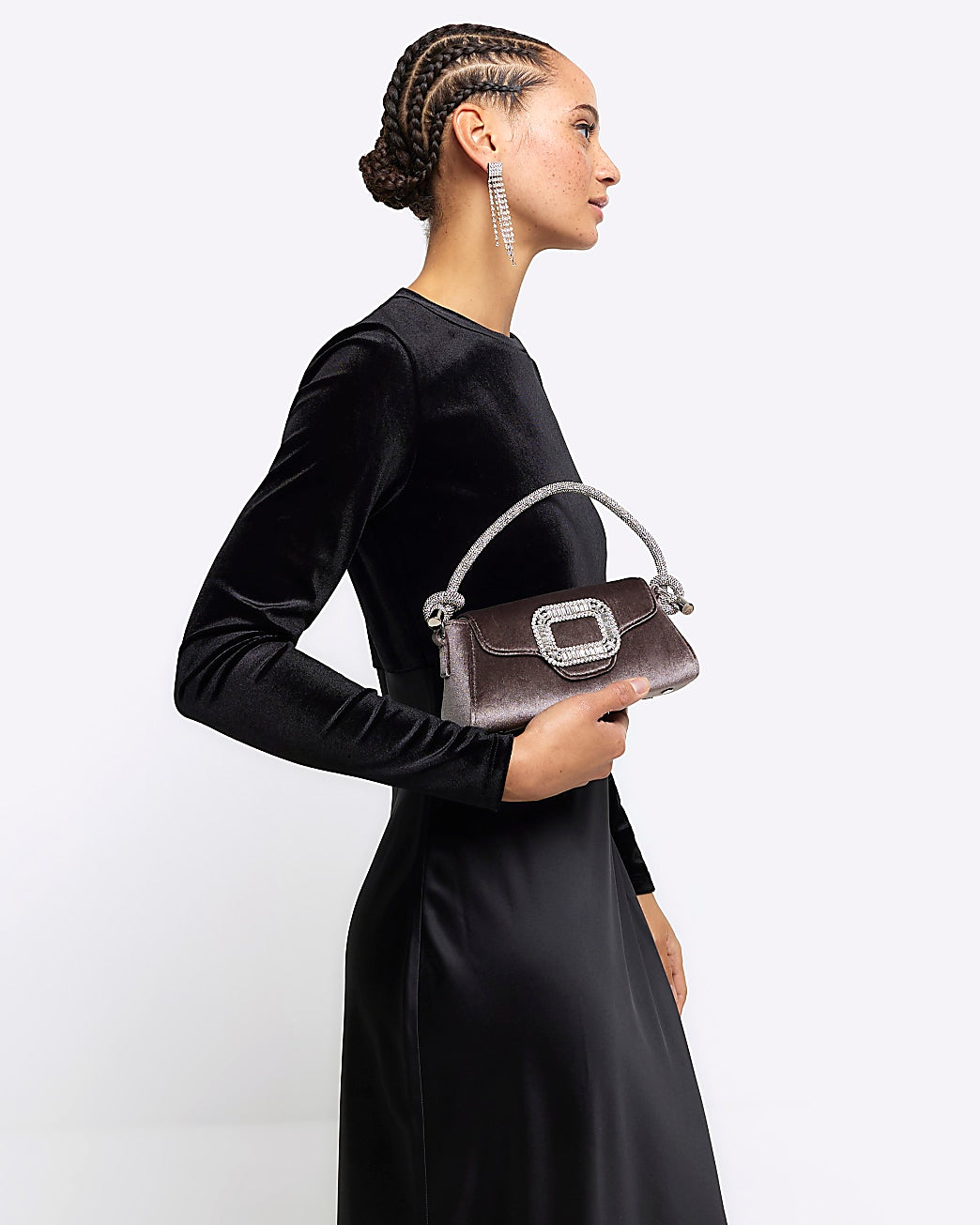 River Island Grey velvet embellished clutch River Island bag