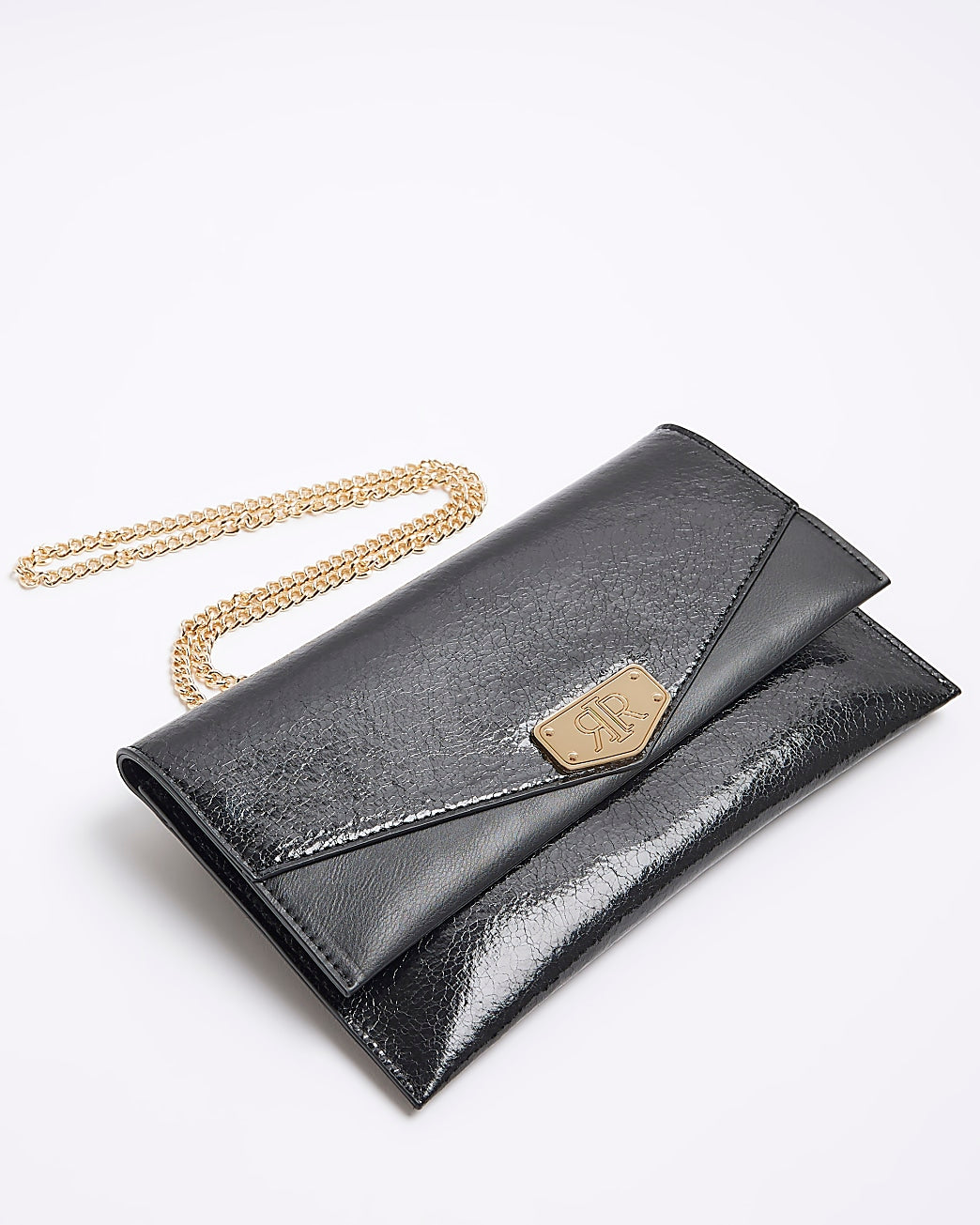 River Island Black textured chain strap clutch bag