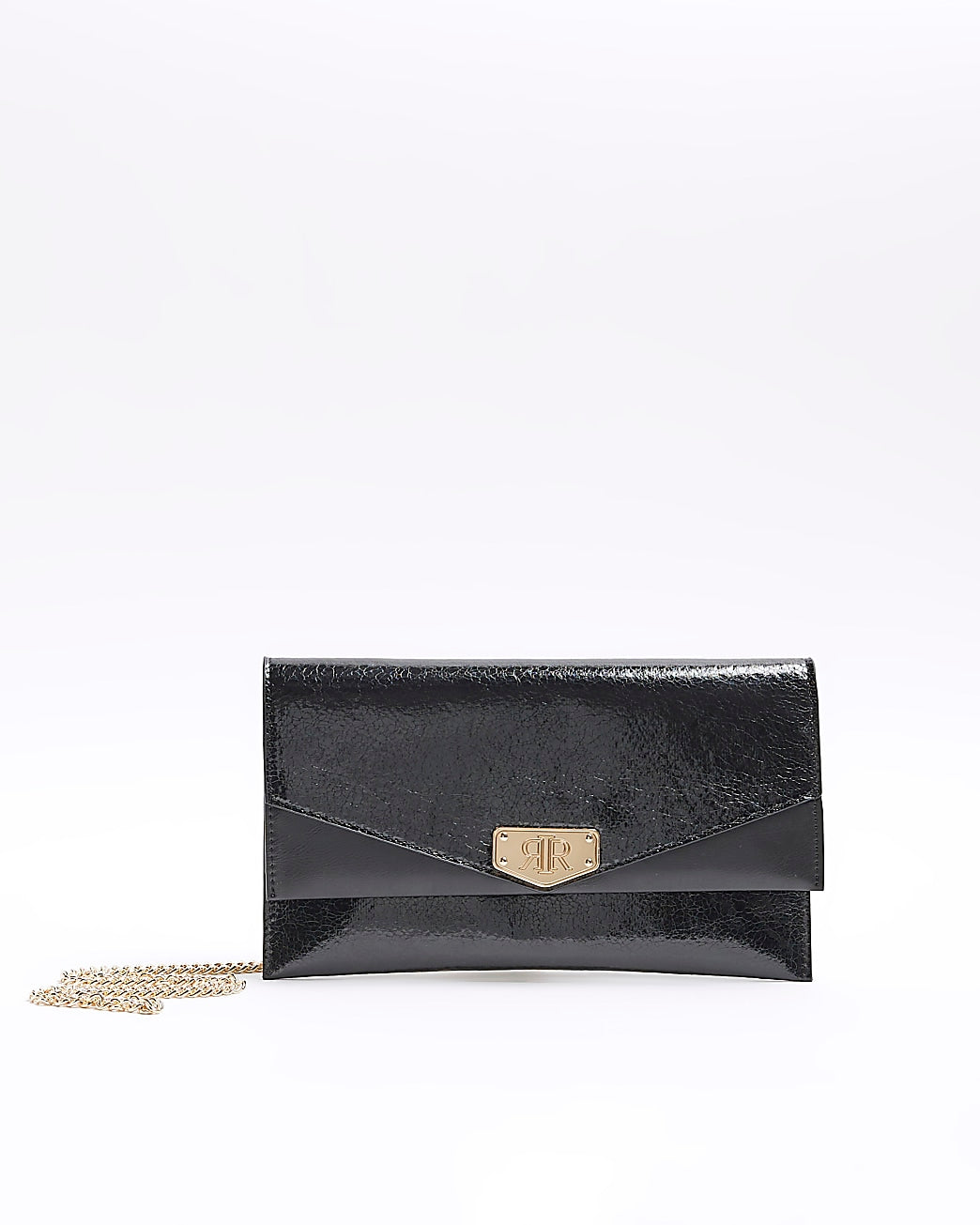 River Island Black textured chain strap clutch bag