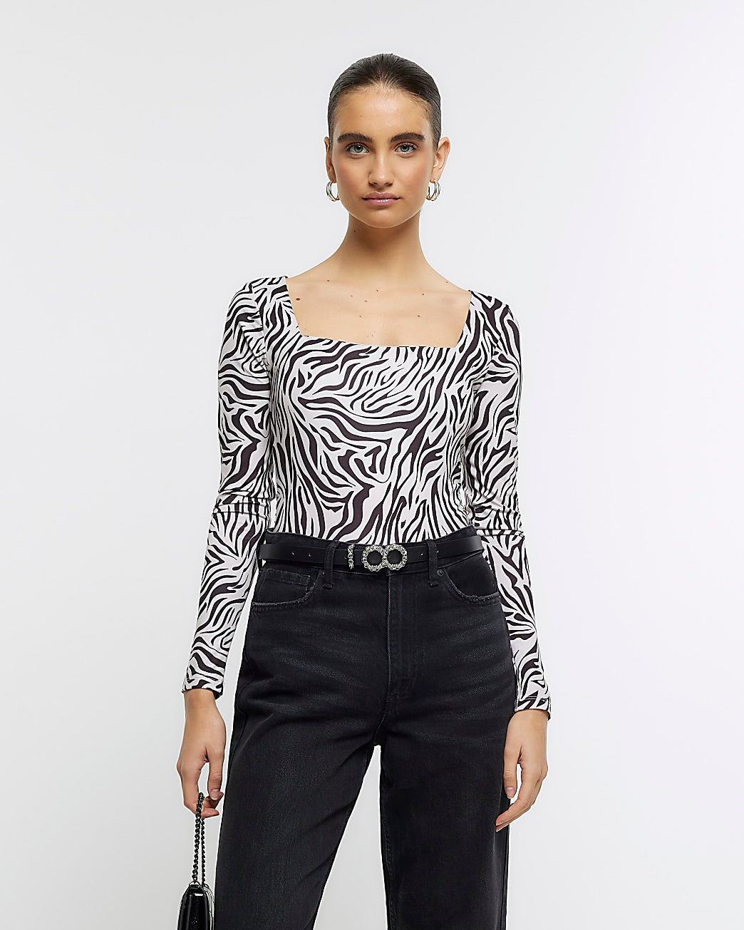 River Island Beige animal print square neck bodysuit