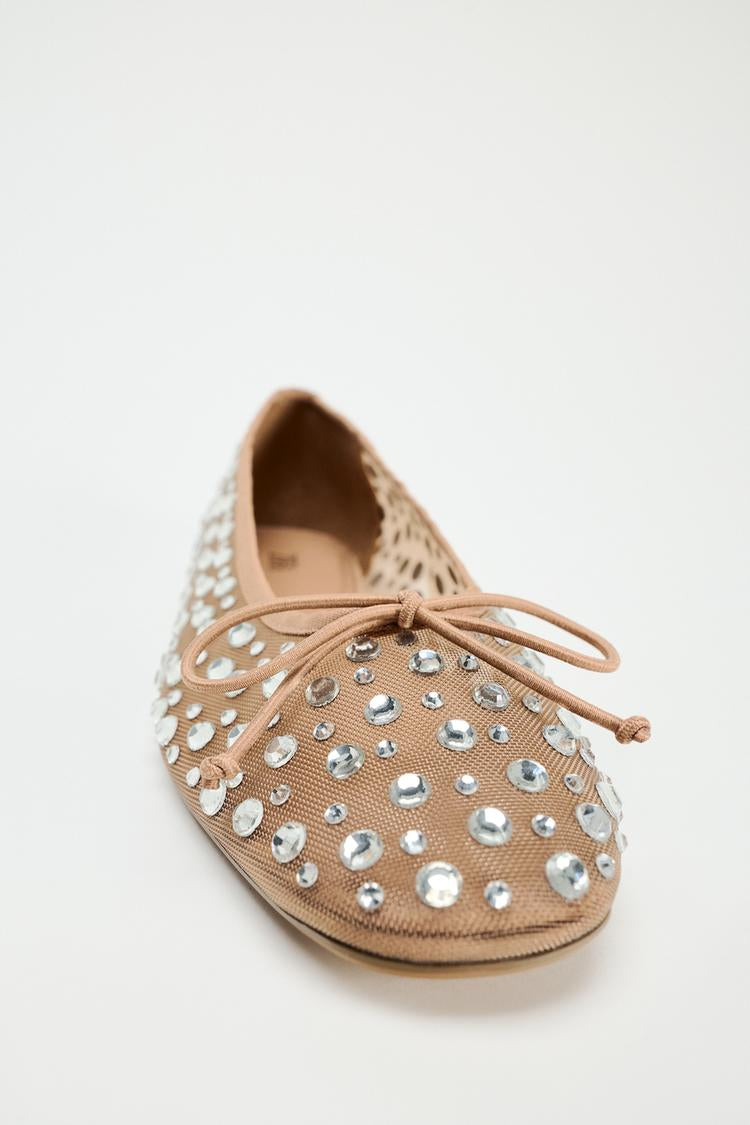 ZARA Shiny Rhinestone Mesh Ballet Flats
