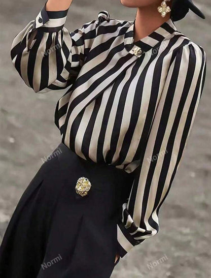 SHEIN  Striped Print Mock Neck Blouse Long Sleeve Top