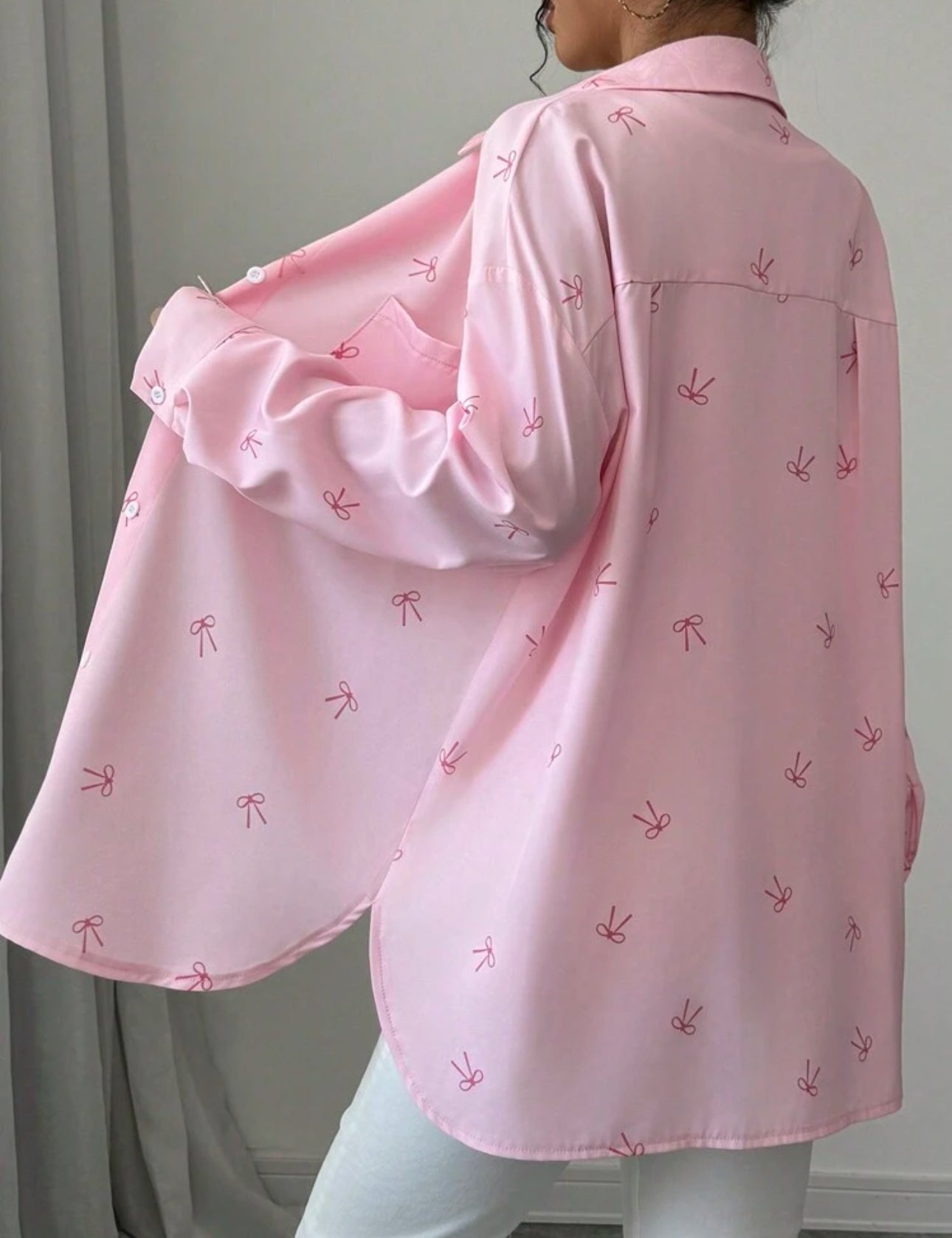 Shein Chicease Women Pink Butterfly Print Drop Shoulder Shirt