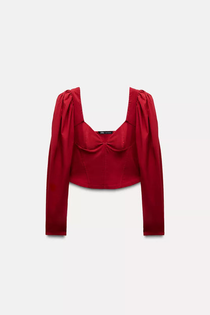 ZARA SweatHearT NecK Line Top -Intense Red