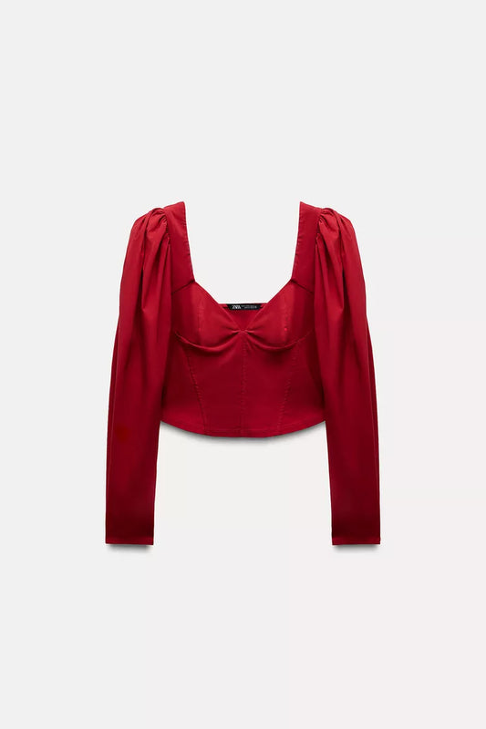ZARA SweatHearT NecK Line Top -Intense Red