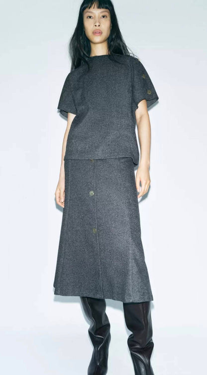 ZARA Soft button Top-Grey Marl