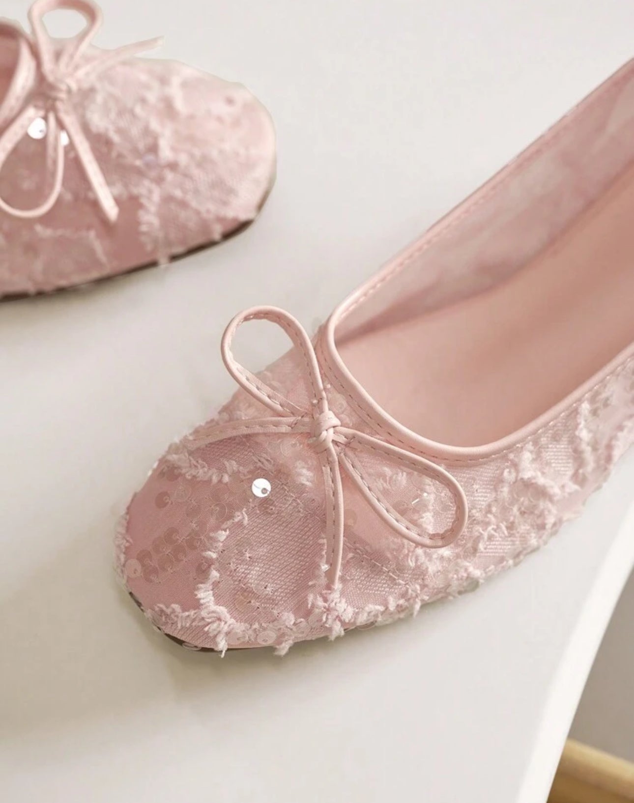 Shein Cuccoo Hitchd Women Round Toe Comfortable Bow Sequin Pink
