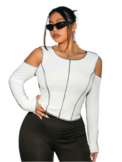 SHEIN ICON Plus Cold Shoulder Top- stitching Tee
