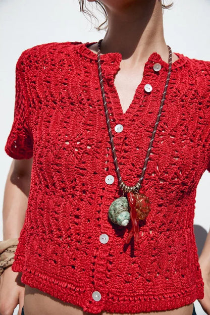 ZARA Open Knit cardigan-Red