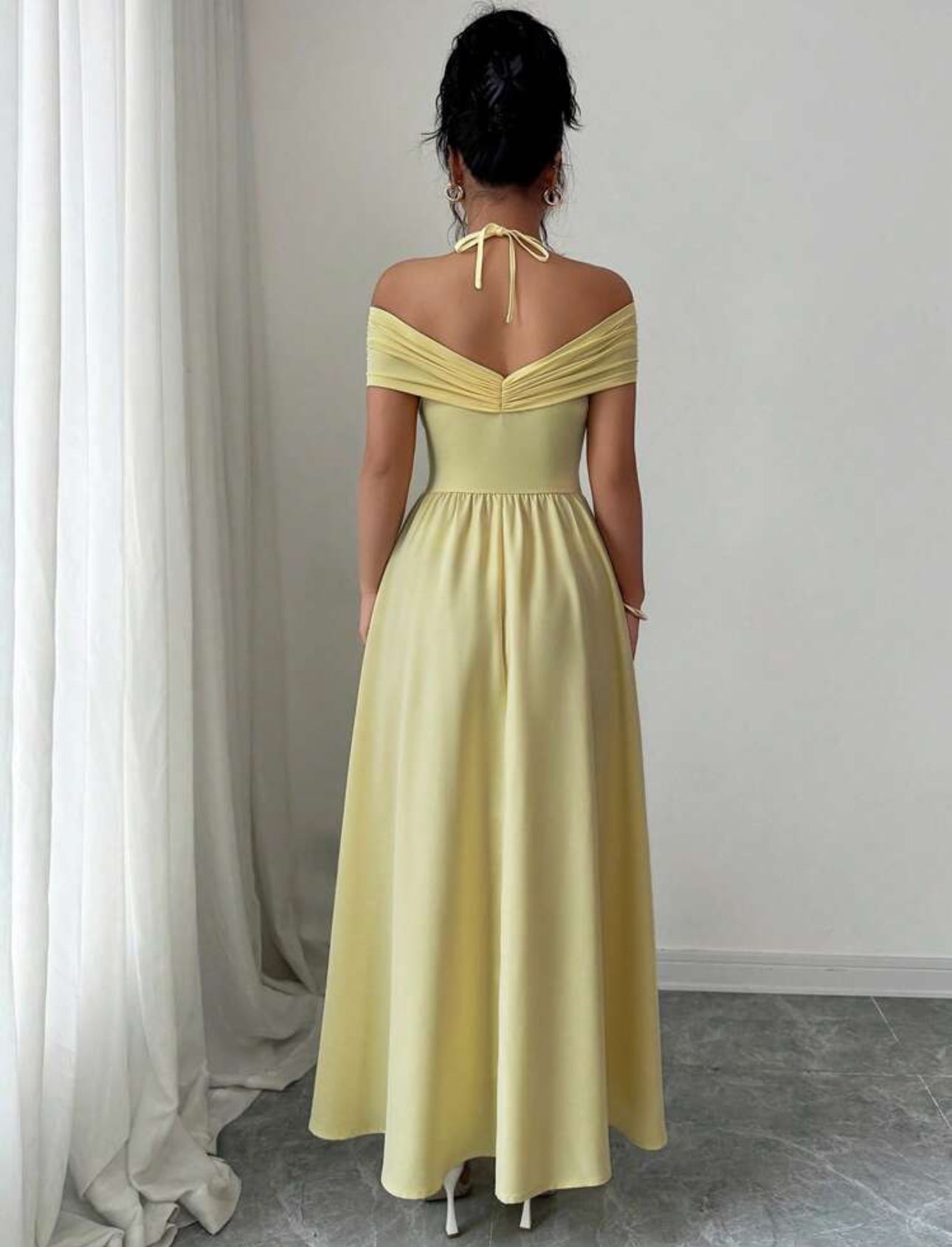Shein  Modelyn Yellow Spaghatti Floral Décor Dress