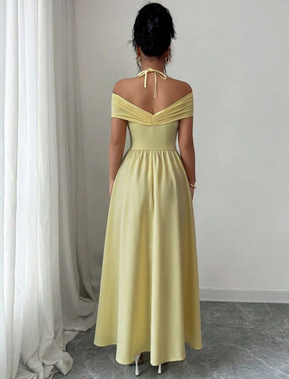 Shein  Modelyn Yellow Spaghatti Floral Décor Dress