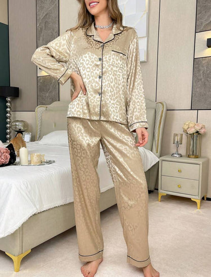 Shein Animal Jacquard Women Pajama Set Champagne Night Suit