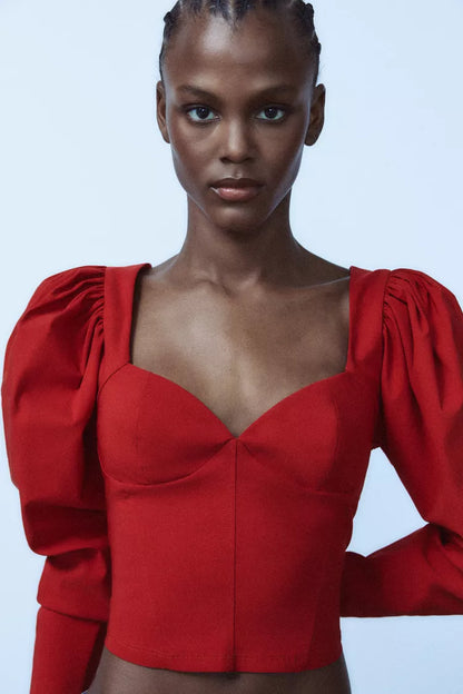 ZARA SweatHearT NecK Line Top -Intense Red