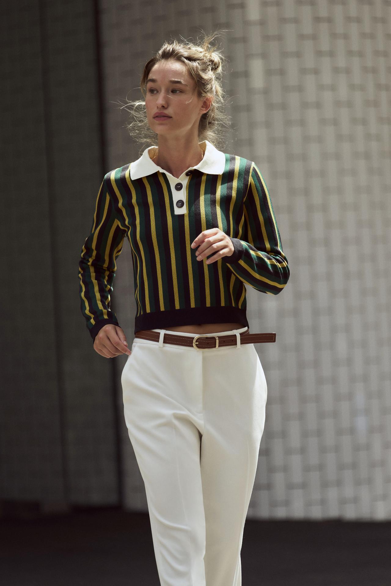 ZARA Striped Polo Knit Sweater-Multicolored