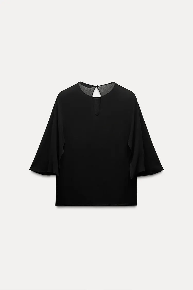 ZARA ZW Collection Flowing Cape Blouse -Black