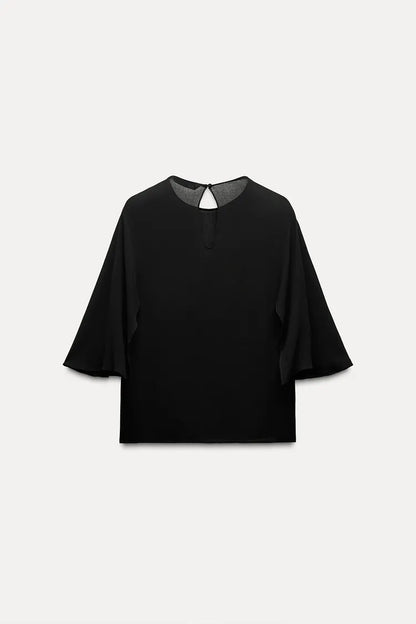ZARA ZW Collection Flowing Cape Blouse -Black