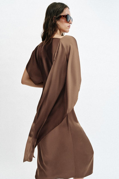 Zara Satin Cape Midi Dress