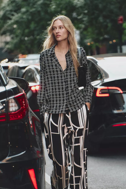 ZARA Geometric Print Shirt - Back / Ecru