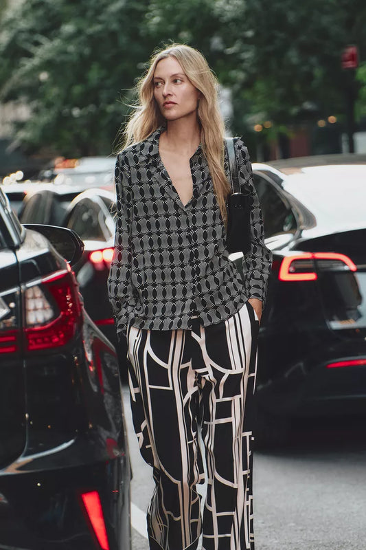 ZARA Geometric Print Shirt - Back / Ecru