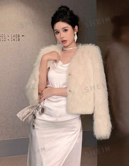 SHEIN Dazy Women Solid Long Sleeve Fleece Shir Elegent Jacket