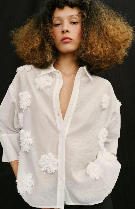 Zara Flowing Shirt With Embossed Flowers