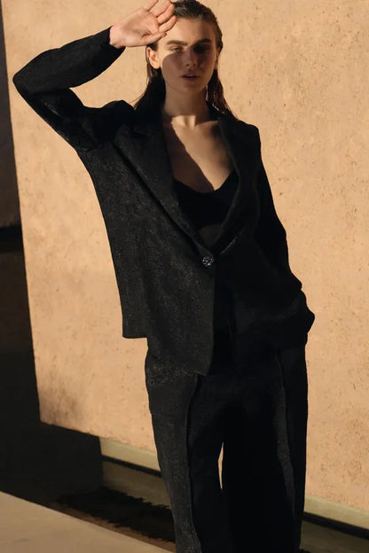 ZARA Wrinkled Organaze Blazer-Black