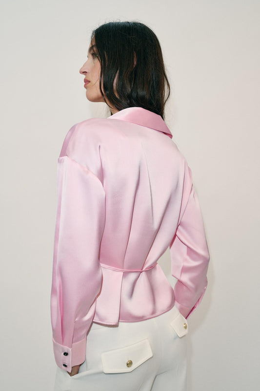 Zara Satin Blouse With Thin Belt