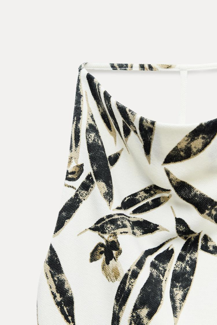 ZARA Printed Pique Halter Top -Printed