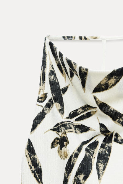 ZARA Printed Pique Halter Top -Printed