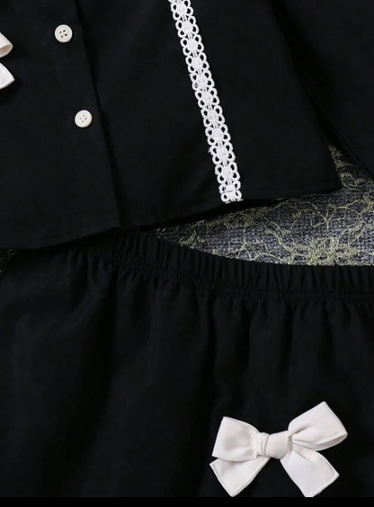 SHEIN Young Girls elegent Black And White Collared Top
