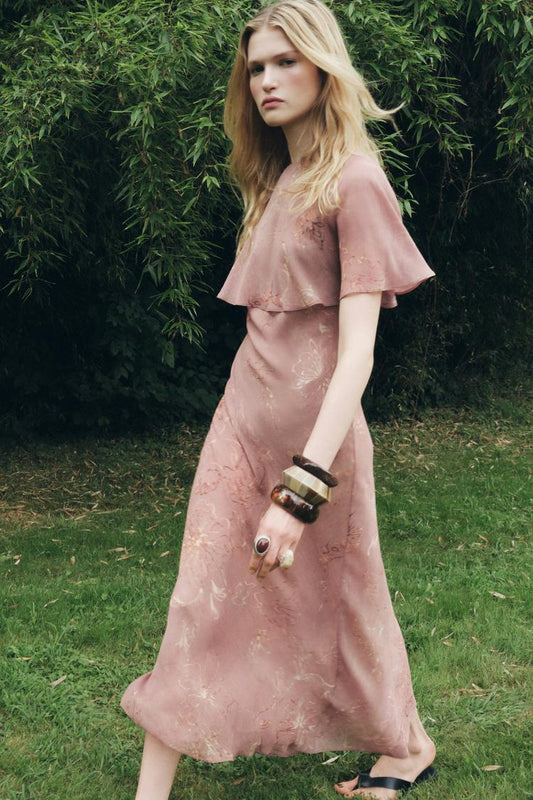 ZARA ZW Collection Layered Print Dress - Pink