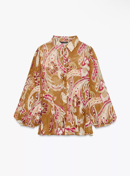 ZARA  Printed Sem Sheer Shirt -Multicolored