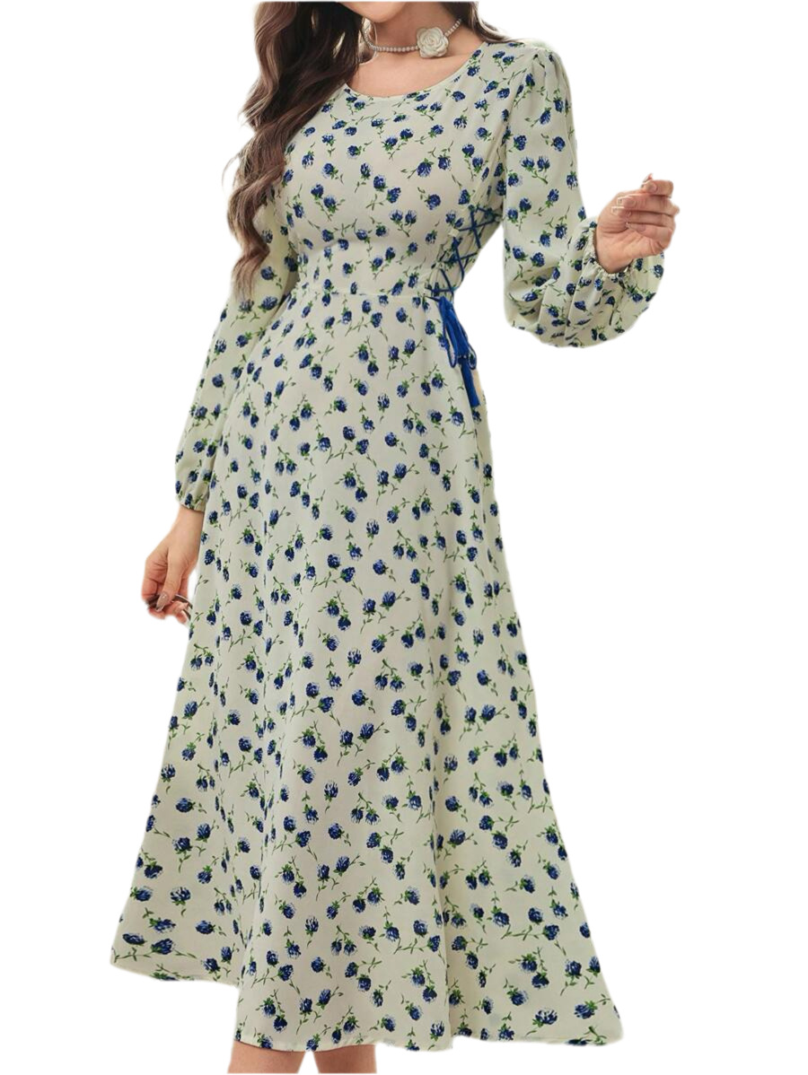 SHEIN Mulvari Women's Floral Printed Lantern Sleeve Dress